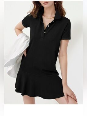 Black Polo Shirt Dress with Flared Skirt